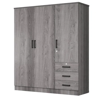 Woodpeckers Furniture And Mattress Violet Wardrobe Closet 3 Doors And 3 Drawers (grey)
