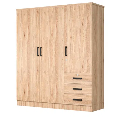 Woodpeckers Furniture And Mattress Violet Wardrobe Closet 3 Doors And 3 Drawers (natural Oak)