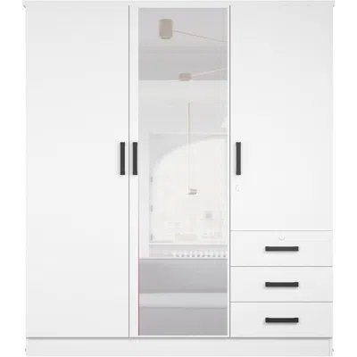 Woodpeckers Furniture And Mattress Violet Wardrobe Mirrored Door Closet 3 Doors And 3 Drawers (white)