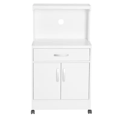 Woodpeckers Furniture And Mattress Wooden Microwave Cart With One Drawer And Two Doors. Rolling Kitchen Cart In White
