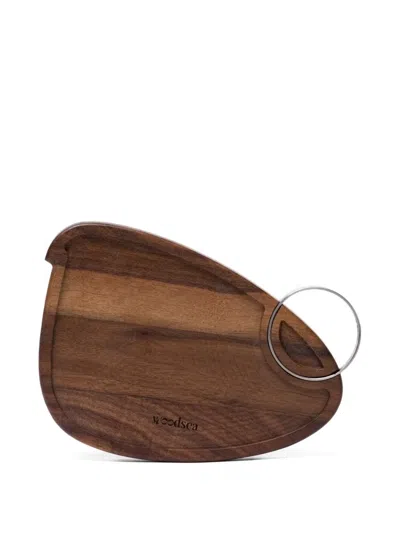 Woodsea Engraved Metal-ring Serving Board In Brown