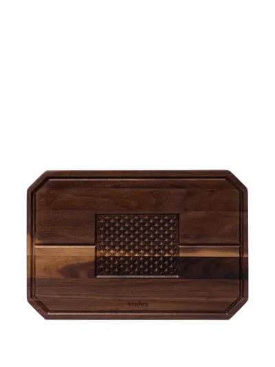 Woodsea Medium Castle Geometric-carved Walnut Chopping Board In Brown