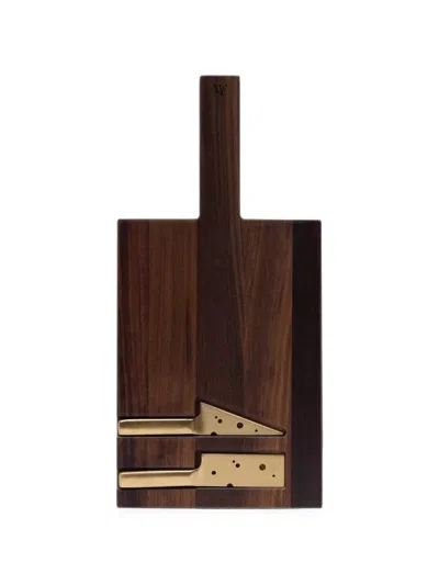Woodsea Small Walnut Wood Cheese Board Set In Burgundy