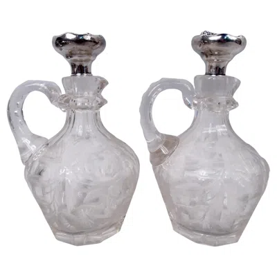 Pre-owned Woodside Silver Co. Pair Of American Art Nouveau Sterling Silver & Cut Glass Decanters