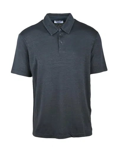 Wool & Co Grey Linen-blend Stretch Polo Shirt In Blue