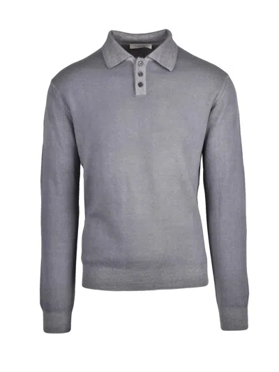 Wool & Co Grey Virgin Wool Knit Polo Shirt In Gray
