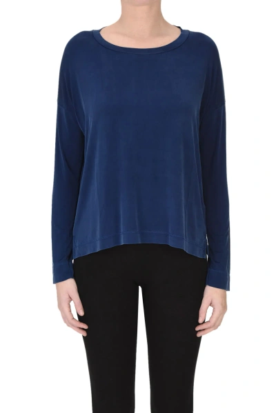 Wool & Co Long Sleeves Cupro T-shirt In Navy Blue