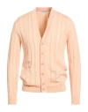 Wool & Co Man Cardigan Apricot Size L Cotton In Orange