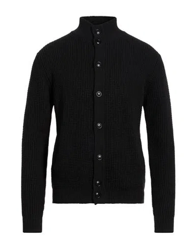 Wool & Co Man Cardigan Black Size Xl Wool, Polyamide In Animal Print