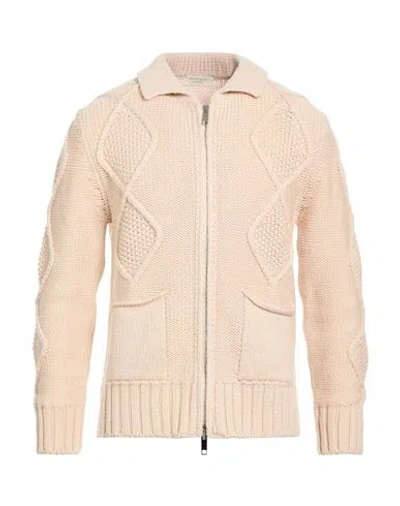 Wool & Co Man Cardigan Cream Size Xxl Merino Wool In Pink