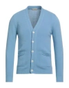Wool & Co Man Cardigan Light Blue Size M Merino Wool In Blue
