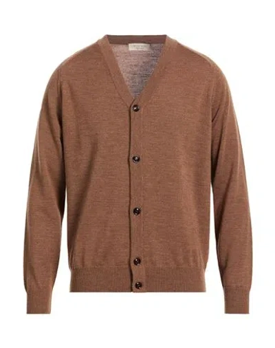 Wool & Co Man Cardigan Light Brown Size Xl Merino Wool In Animal Print