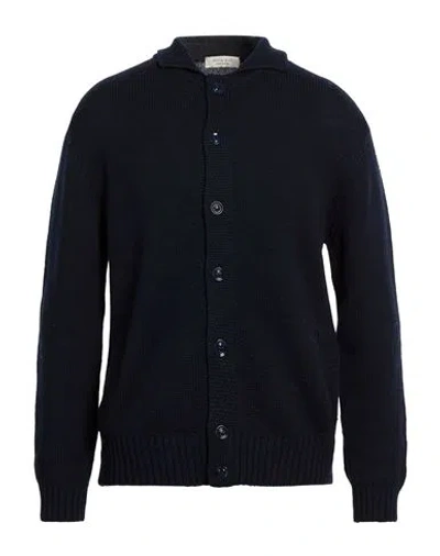 Wool & Co Man Cardigan Navy Size L Merino Wool In Multi
