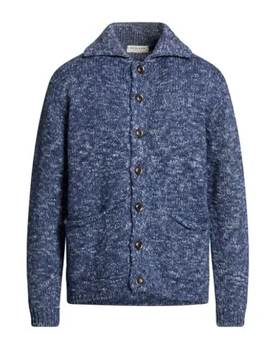 Wool & Co Man Cardigan Navy Size L Wool In Blue