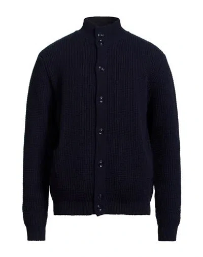 Wool & Co Man Cardigan Navy Size L Wool, Polyamide In Animal Print