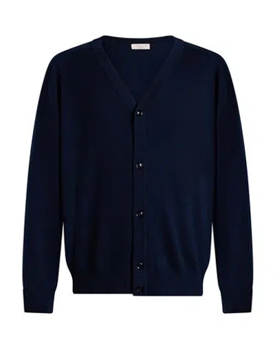 Wool & Co Man Cardigan Navy Size M Merino Wool In Blue