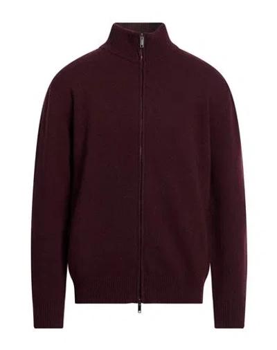 Wool & Co Man Cardigan Plum Size Xxl Wool, Polyamide In Burgundy
