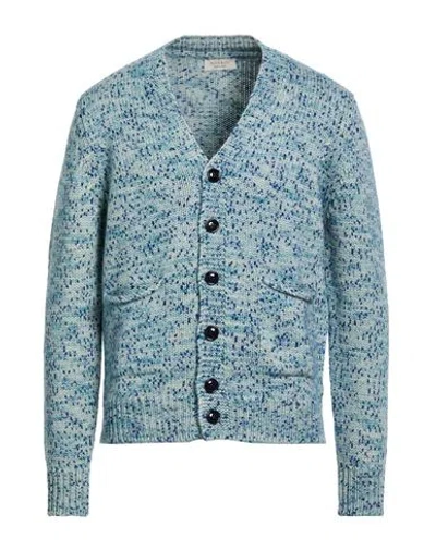 Wool & Co Man Cardigan Azure Size Xl Merino Wool In Blue