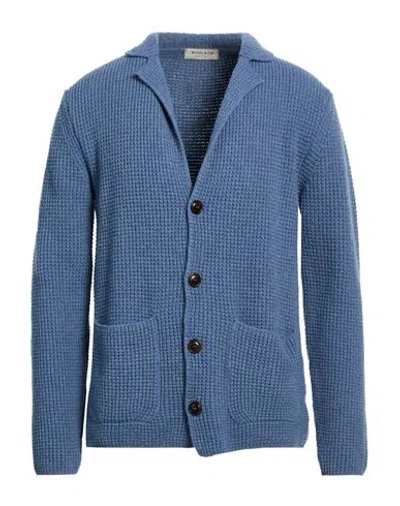 Wool & Co Man Cardigan Slate Blue Size Xl Wool, Polyamide