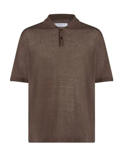 Wool & Co Man Polo Shirt Taupe Size S Linen, Cotton In Brown