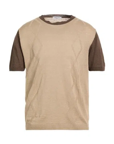 Wool & Co Man Sweater Beige Size Xl Linen, Cotton In Gray