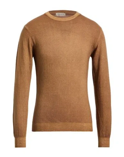 Wool & Co Man Sweater Camel Size S Merino Wool In Brown