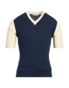 Wool & Co Man Sweater Navy Size L Cotton In Blue