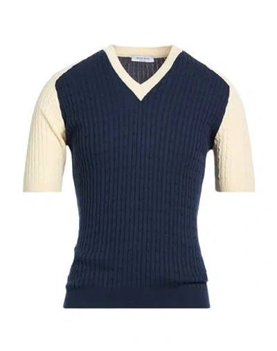 Wool & Co Man Sweater Navy Size L Cotton In Blue
