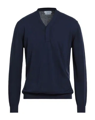 Wool & Co Man Sweater Navy Size Xxl Cotton In Blue