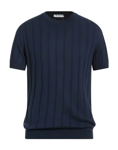 Wool & Co Man Sweater Navy Size Xxl Cotton In Blue