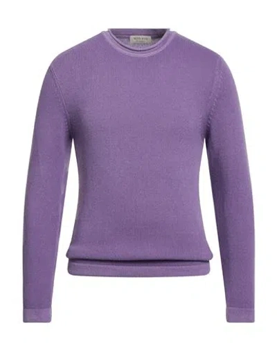 Wool & Co Man Sweater Purple Size S Merino Wool In Animal Print
