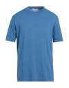 Wool & Co Man T-shirt Azure Size Xl Linen, Elastane In Blue