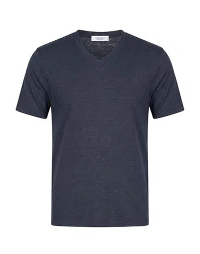 Wool & Co Man T-shirt Navy Size M Linen, Elastane In Blue