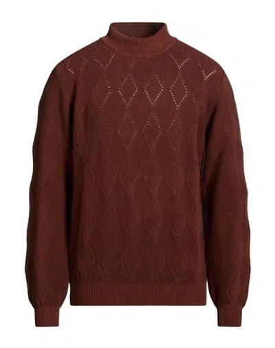 Wool & Co Man Turtleneck Chocolate Brown Size L Merino Wool