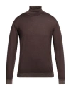 Wool & Co Man Turtleneck Dark Brown Size L Merino Wool In Brown
