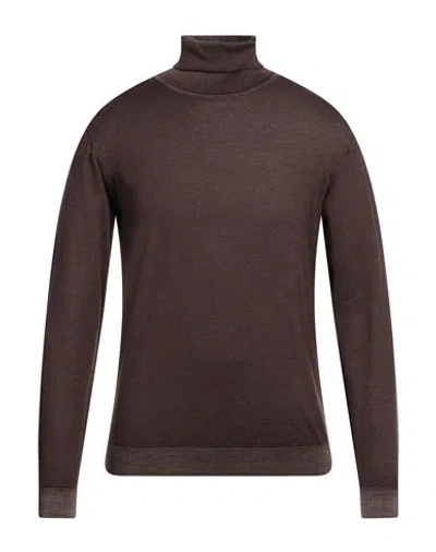 Wool & Co Man Turtleneck Dark Brown Size L Merino Wool