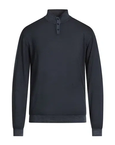 Wool & Co Man Turtleneck Navy Size L Merino Wool In Blue