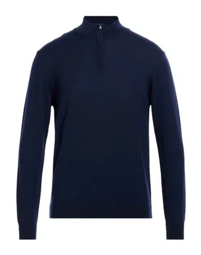 Wool & Co Man Turtleneck Navy Size L Merino Wool In Multi
