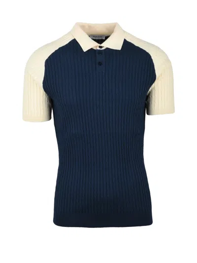 Wool & Co Ribbed Knit Polo With Classic Button Placket In Multi