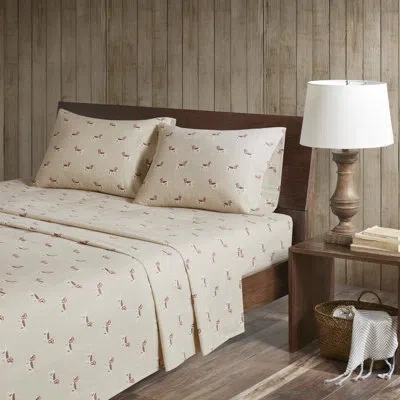 Woolrich 100% Cotton Flannel Sheet Set In Tan Dog