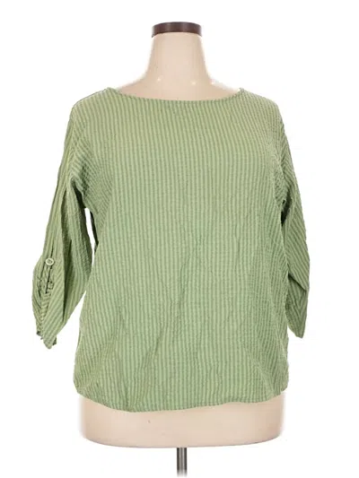 Pre-owned Woolrich 3/4 Sleeve Top Green Stripes Pattern Boatneck Tops