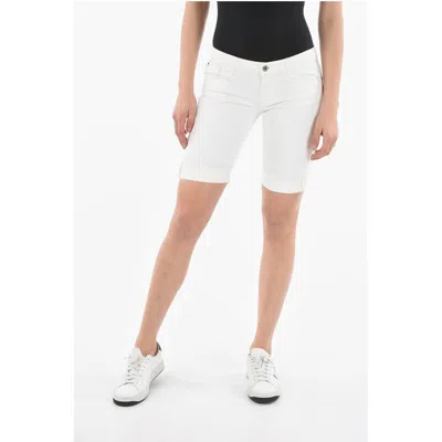 Woolrich 5 Pockets Blue Stretch Shorts With Logoed Women's Button
