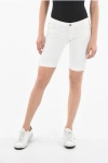 Woolrich 5 Pockets Denim Stretch Shorts With Logoed Button