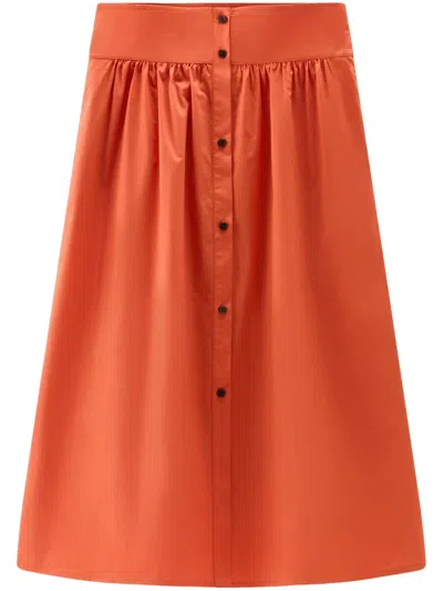Woolrich A-line Poplin Midi Skirt In Orange