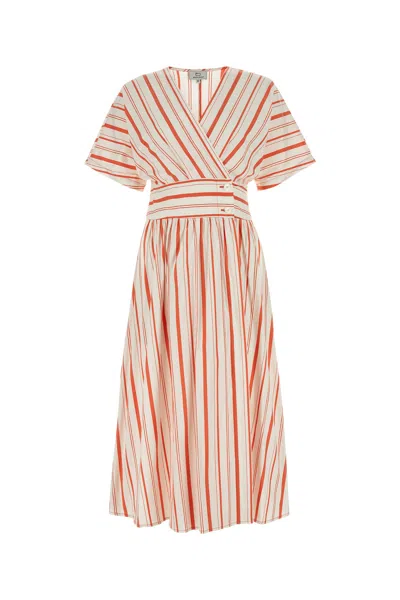 Woolrich Dress In Plaster White Stripe