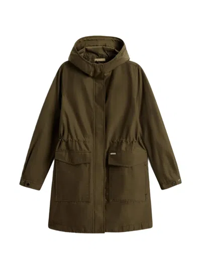 Woolrich Adjustable Hooded Parka Coat In Green