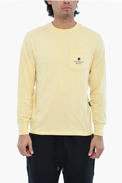 Woolrich Aime' Leon Dore Long Sleeves Crew-neck T-shirt With Back Pri In Yellow