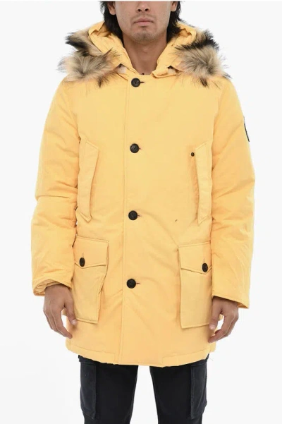 Woolrich Aime' Leon Dore Solid Color Down Jacket With Removable Faux In Yellow