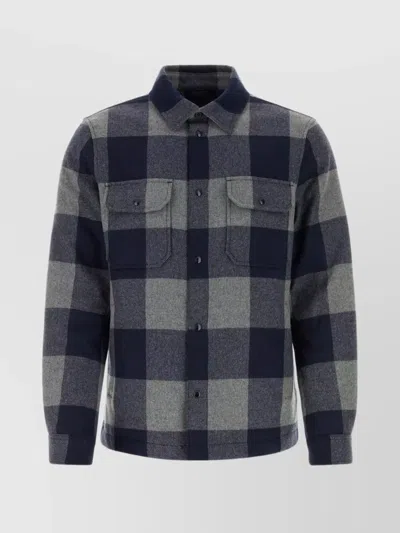 Woolrich Alaskan Shirt With Embroidered Checked Pattern In Blue