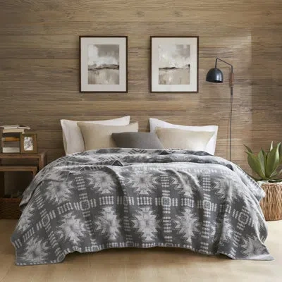Woolrich Alberta Cotton Blend Jacquard Soft Blanket In Gray Geometric